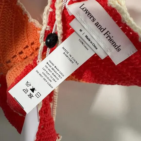 Lovers and Friends Women’s Size Medium Red Orange Butterfly Crochet Top New - Picture 4 of 7